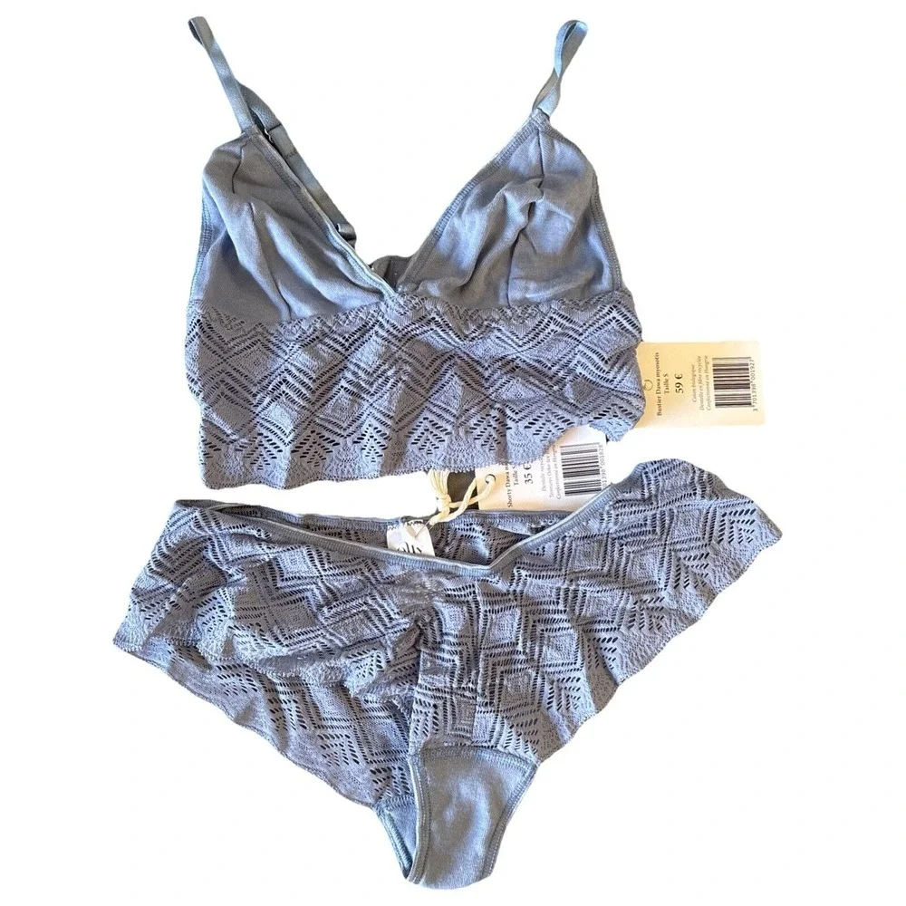 Olly Lingerie Bra Set Dawa Brazilian Shorty Shorts Bustier‎ Blue Size Small